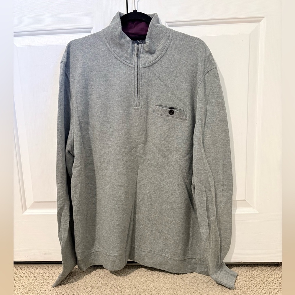 Ted Baker Men's Light Gray Zip-Up Sweater